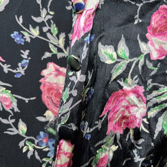 Vintage 90s Betsey Johnson Floral Silk short sleeve Button up Blouse Size 8 - Picture 4 of 5